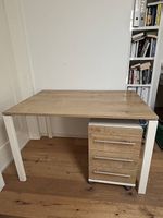Schreibtisch Kind mit Rollcontainer Holzoptik Metall weiss