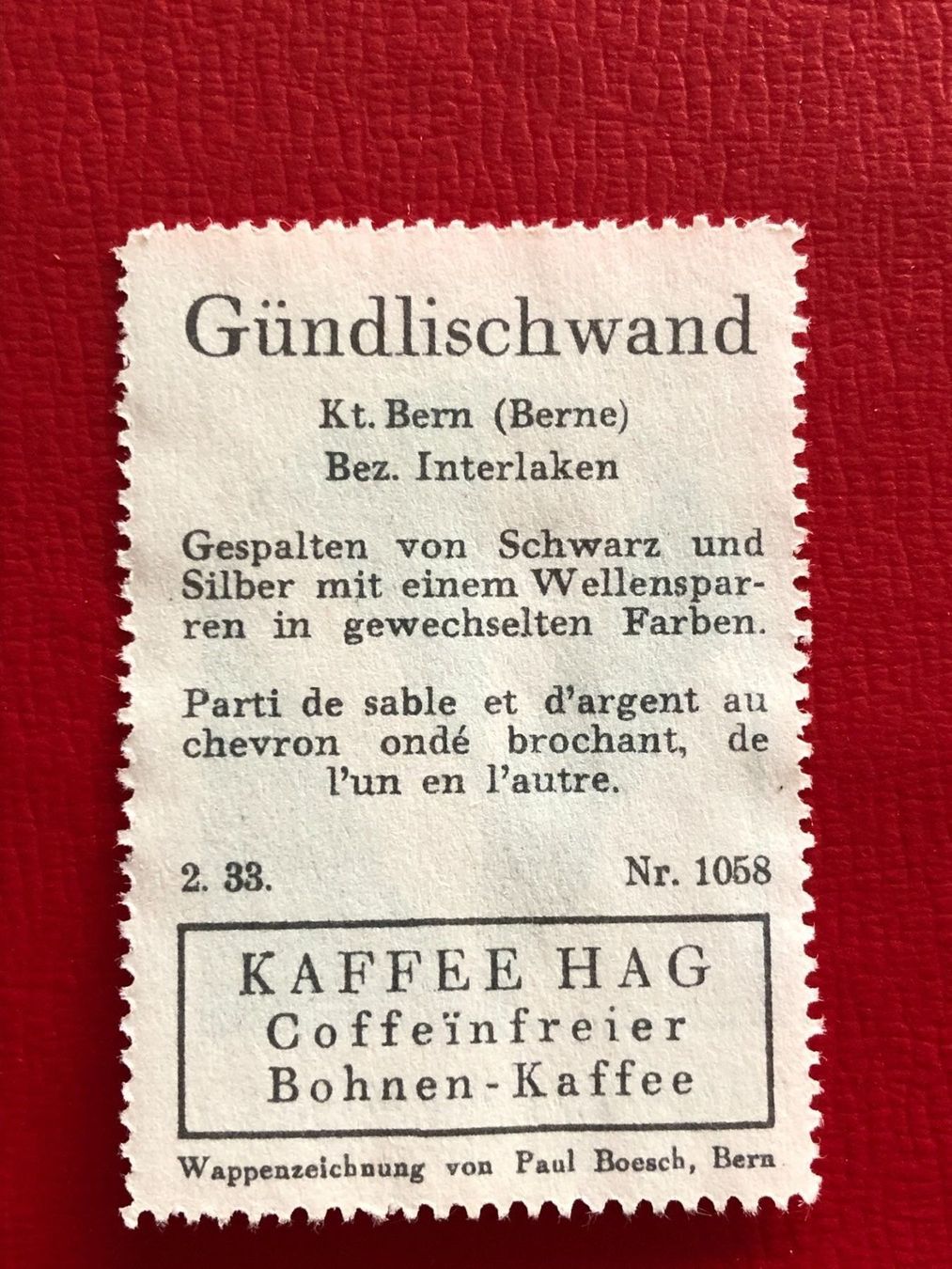 Alle Briefmarken: Vignette Gündlischwand: von Kaffee Hag – Neu (gemäss Beschreibung) aus Biel/Bienne von TomBaBi 1