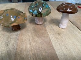 3 Schöne Dekorative Keramik Pilze  Ton Unikat Künstlerin