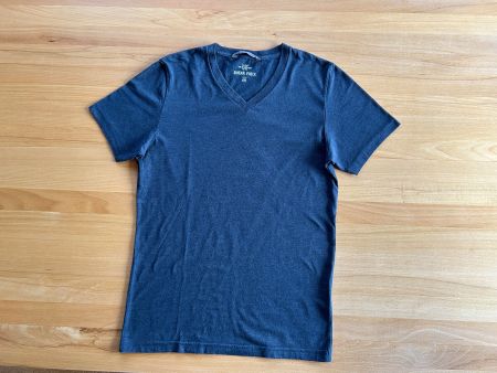 Dunkelblau meliertes Herren V-Ausschnitt T-Shirt Grösse S