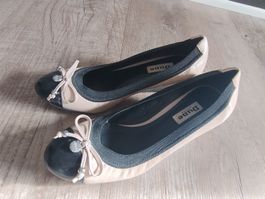 Dune Ballerinas Gr. 38 Rosé Beige/Schwarz Leder