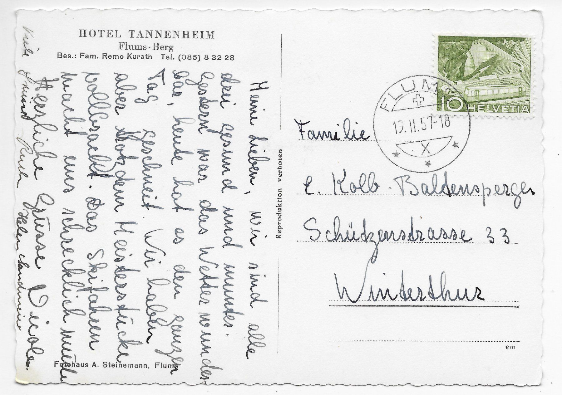 Cartoline postali: Hotel Tannenheim Flums-Berg – Usato da Hefenhofen venduto da Richsalz 1