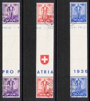 Pro Patria 1936 Zwischenstege aus dem Grossbogen ʘ, selten