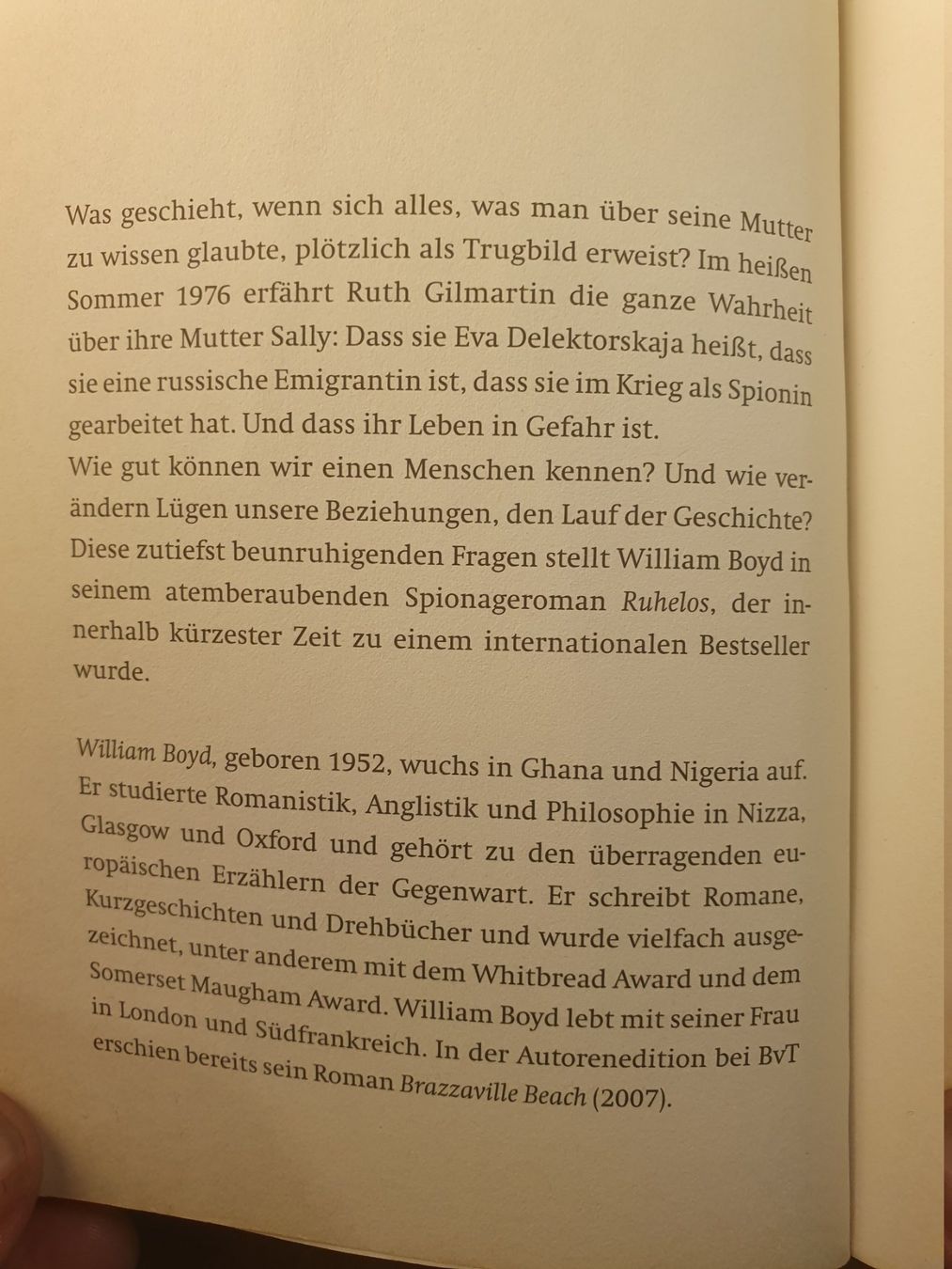 Libri: Ruhelos - William Boyd – Usato da Zürich venduto da loosebone 1