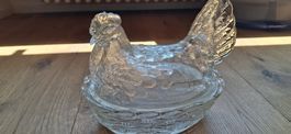Glas Hühner und Nest Schale 20cm Durchmesser