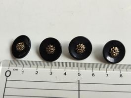 4 Knöpfe, goldige Blumen, schwarzer Untergrund, 15mm