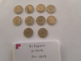 50 Rappen Silbermünzen Schweiz 1948, 10 Stück