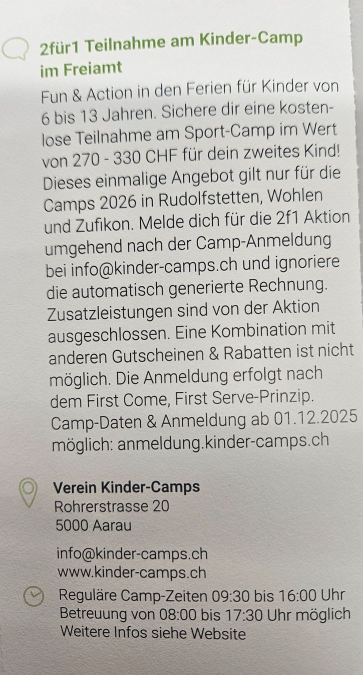 Buoni: Kinder-Camp Gutschein – Nuovo e nell'imballaggio originale da Uezwil venduto da Jasmin_ 1