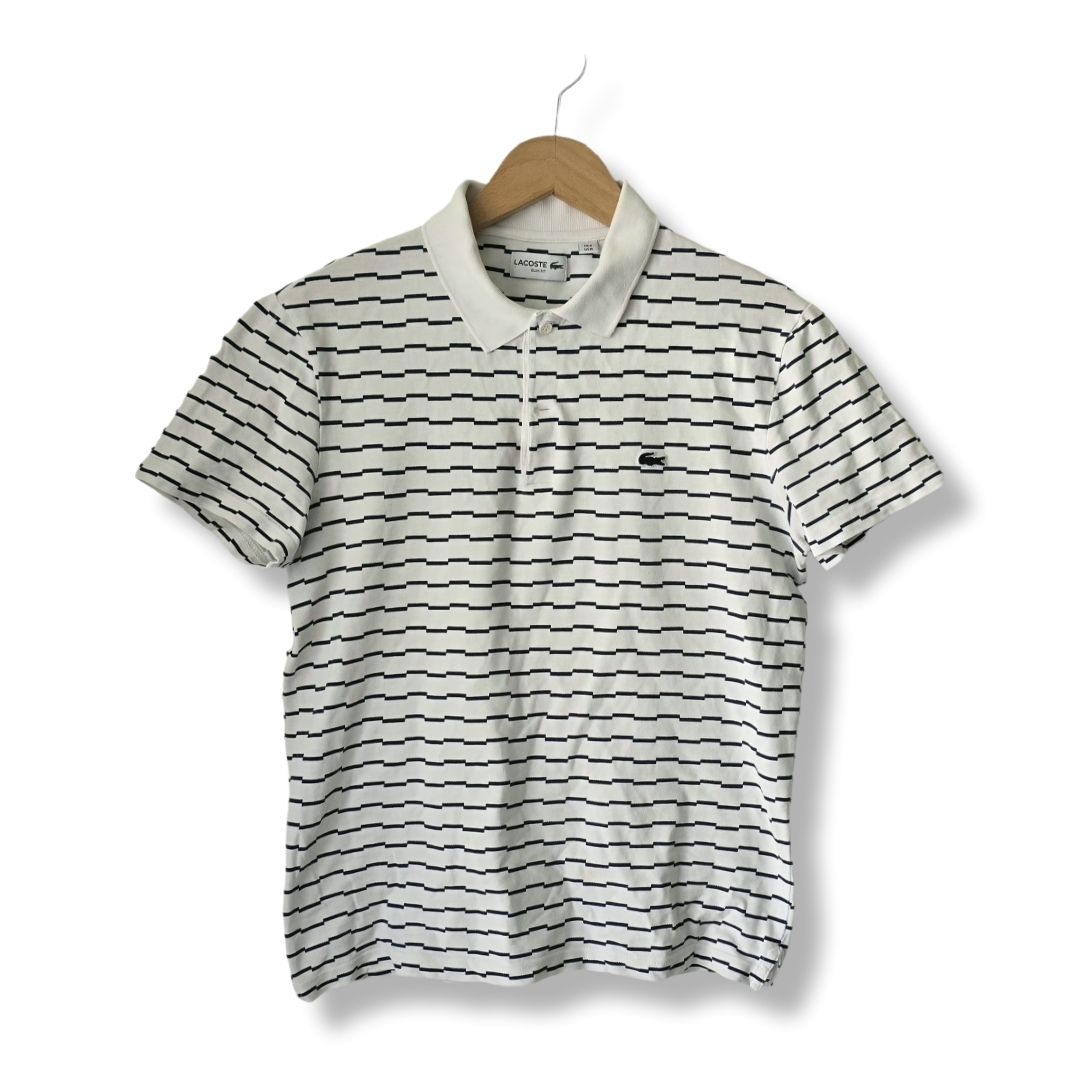 Lacoste Magliette Polo: Polo Lacoste rayé blanc et noir – Usato da Genève venduto da MariaS2