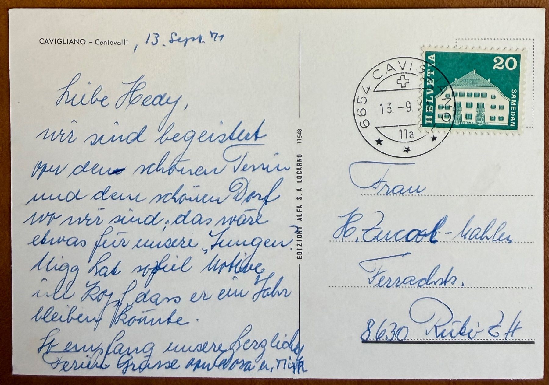 Cartoline postali: Cavigliano - Treno Centovali 1970 – Usato da Lutry venduto da Ediego 2