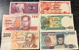 6 Banknoten Indonesien etc.