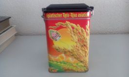 VORRATS-BLECHDOSE ASIATISCHER REIS, 3-SPRACHIG MIT DECKEL