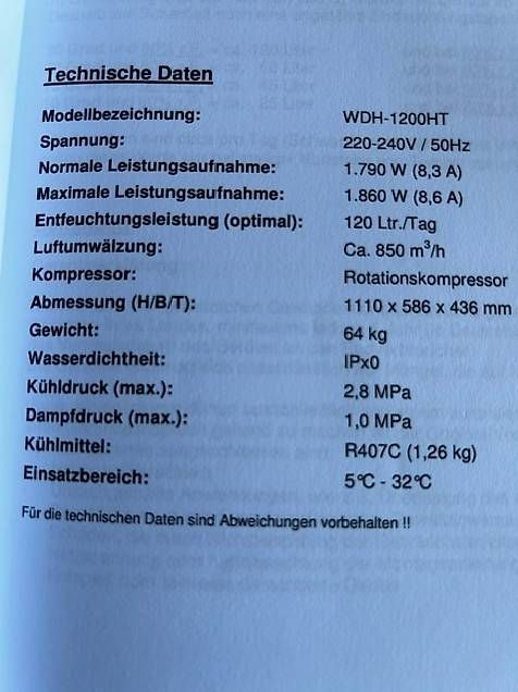 Déshumidificateurs: Bautrockner WDH 1200HT – D'occasion à Rotkreuz par Schlammspringer 3