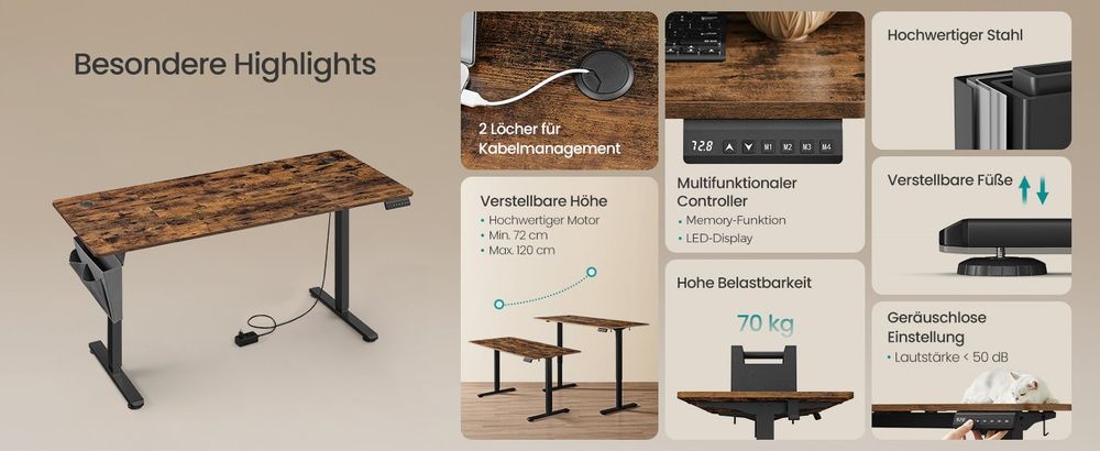 Elektrisch Höhenverstellbarer Schreibtisch FANTOM 140x60cm 7