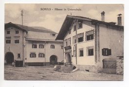 SCHULS Häuser in Unterschuls, gel. 1917 Bahnpost Rhät. Bahn