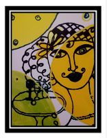 Neu! Portrait vintage CHARLESTON GIRL Acryl Malerei 40×30 cm
