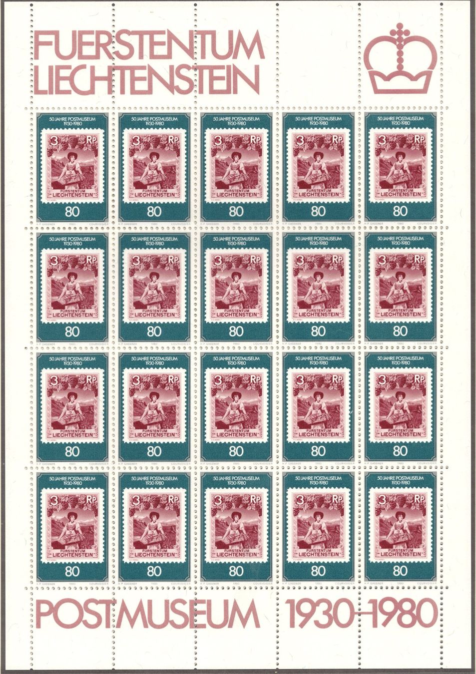 Tutti i francobolli: Kleinbogen  50 Jahre Postmuseum  1980      postfrisch – Nuovo (secondo la descrizione) da Mellingen venduto da Ginger