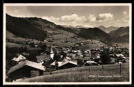AK Zweisimmen, Ort mit Kirche und Bergpanorama