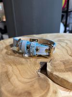 Lederhalsband Hund Echtleder handgemacht S  Blau SWAROVSKI