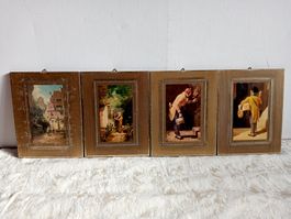 4er Set Wandbilder Spitzweg goldfarbene Holz-Rahmen Vintage