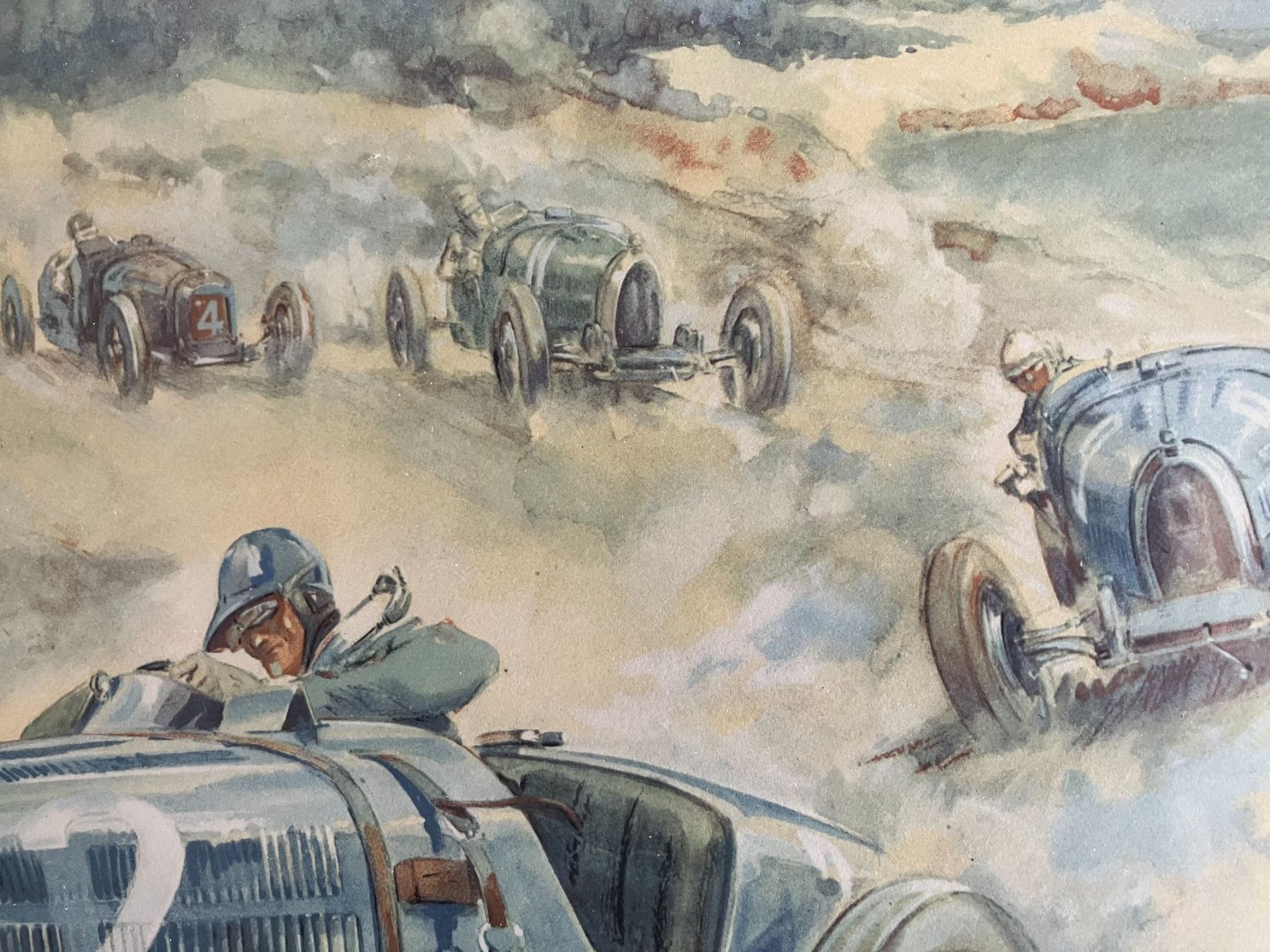Grafica & Litografie: Bild einer Rennszene mit Bugatti. Litho. 74x56 cm mit Rahmen – Usato da Sarmenstorf venduto da sammler51 5