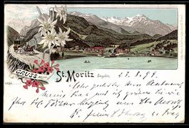Litho St. Moritz /Engadin, Ortsansicht a