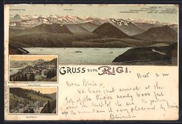 Litho Rigi-Kaltbad, Seeblick mit Bergpan