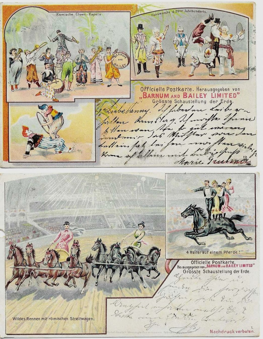 Ansichtskarten: 4 AK CIRCUS BARNUM AND BAILEY Ltd. ab 1901 – Gebraucht aus Schlossrued von Aronliam 1