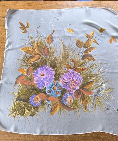 Vintage Seidentuch mit Vogel- und Blumenmuster
