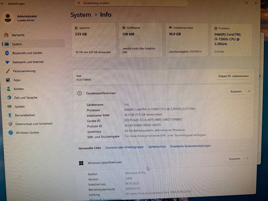 Intel PCs: Intel NUC Mini-PC, Intel i5, 16GB RAM, 256 SSD, Win11 Pro – Gebraucht aus Degersheim von mar_ 1