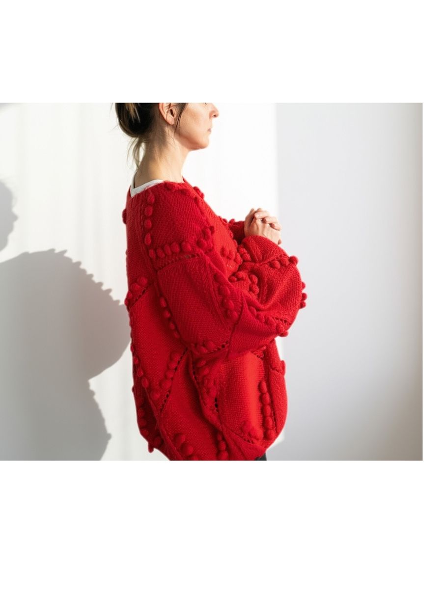 Pulls & Sweat-shirts: Oversized Strickpullover rot mit Noppen und Ajourmuster – D'occasion à Zürich par eka_5xfb 5