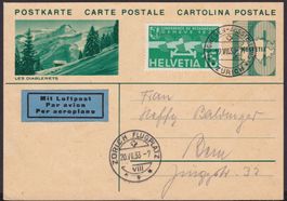 SCHWEIZ 1933, PK "Les Diablerets", Luftpost, frankiert 15 c.