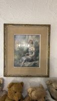 Großes Original Pastellgemälde „Elegante Dame im Park“