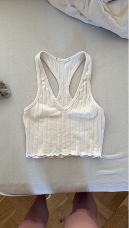 Crop Top Weiss gerippt Grösse xs