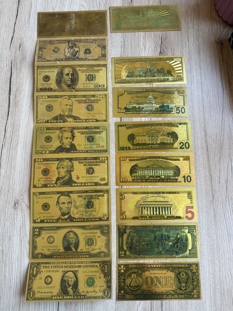 Banconote: Goldfarbene US-Dollar Souvenirnoten Set – Usato da Wettingen venduto da Ni_la_lo