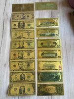 Goldfarbene US-Dollar Souvenirnoten Set