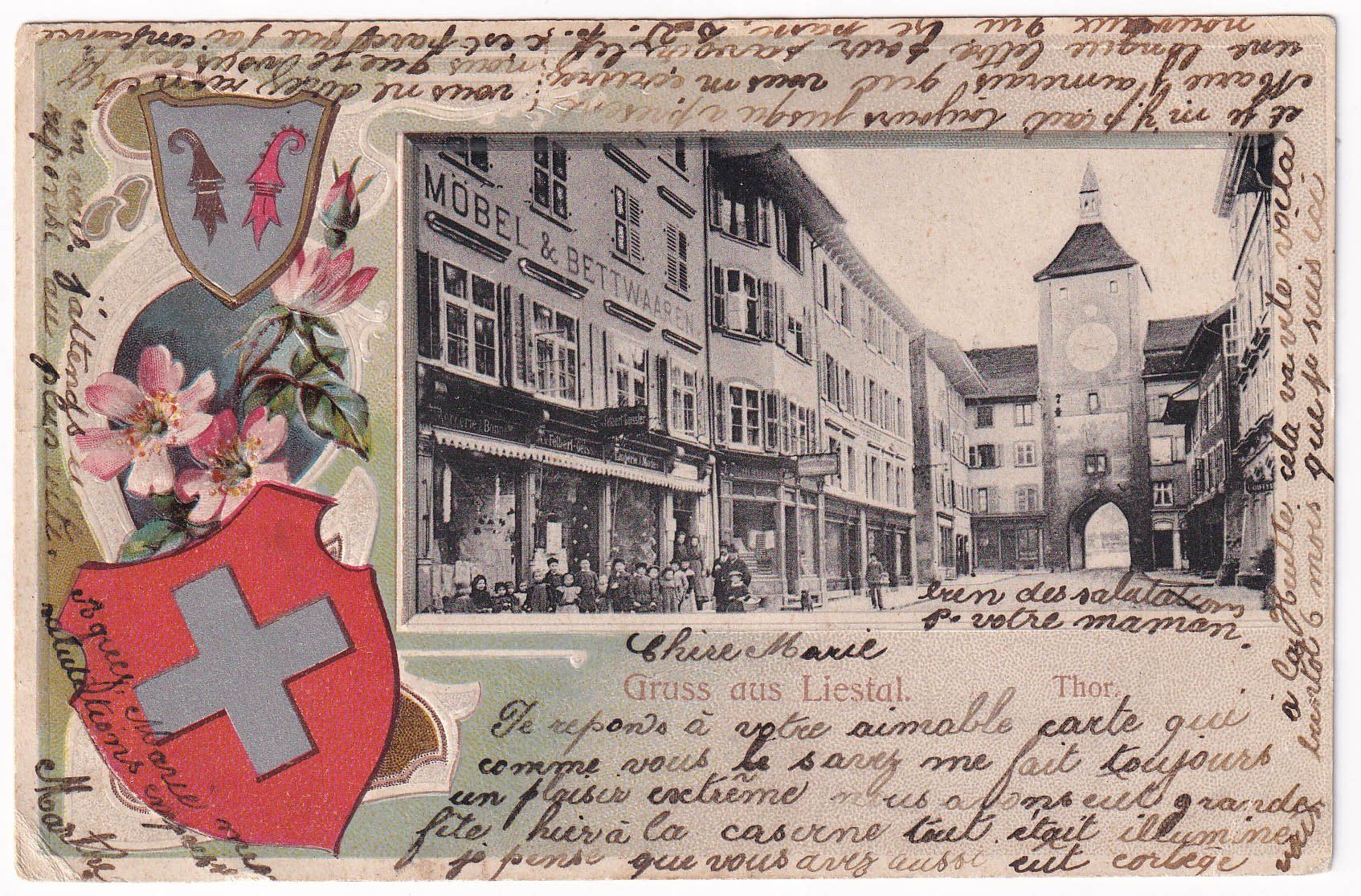 Cartoline postali: Gruss aus Liestal. Thor.  1904 – Usato da Cormoret venduto da Pascalll2001