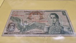 Kolumbien 5 Pesos Oro Banknote, 20. Juli 1971, Top Zustand!