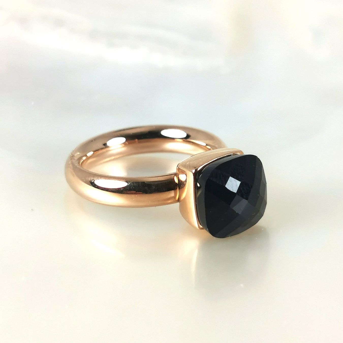 Anelli: Bague acier rose "Qudo" pierre synth.- noir - T.52 – Nuovo e nell'imballaggio originale da Préverenges venduto da Finepearlsgem 2