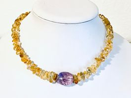 Citrine & Amethyst Necklace - Gold Plated Silver