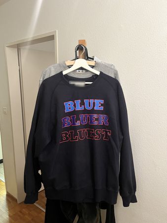 Sweatshirt navy, schwerer Stoff, College-Print - Gr. L