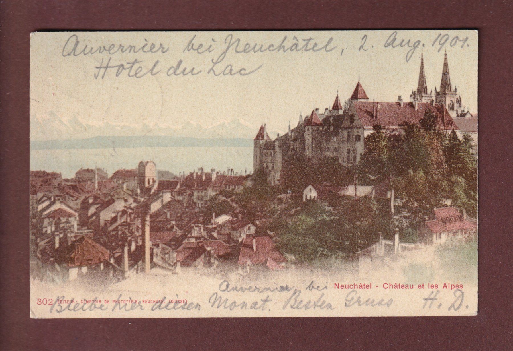 Cartoline postali: NEUCHÂTEL - Château et Alpes - 1901 – Usato da Pully venduto da nicecards