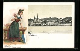 Litho Luzern, Blick über das Wasser auf