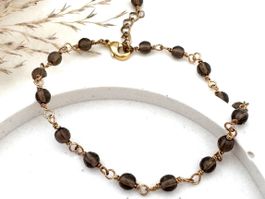 Elegantes Armband m. Rauchquarz Perlen Gold handmade Neu