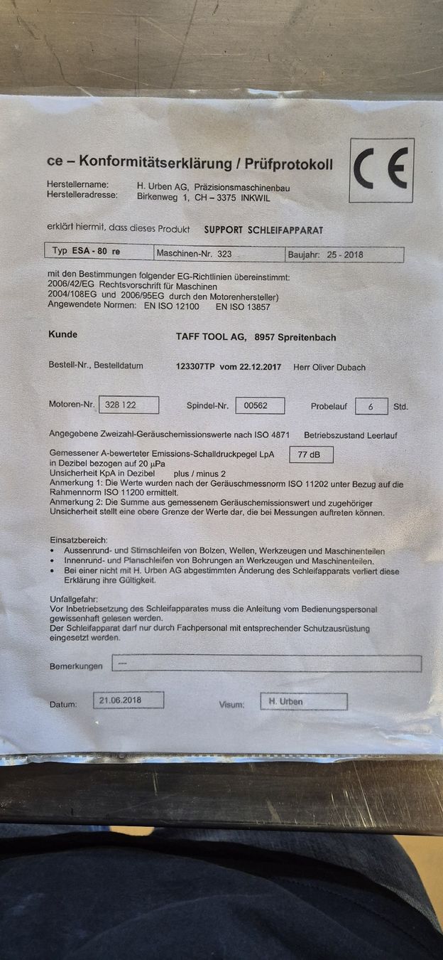 Smerigliatrici & Lucidatrici: URBEN Schleifapparat ES – Usato da Oeschgen venduto da EHS_Betriebs 2