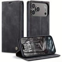 iPhone 17 Pro Leder Flip Hülle Wallet Schwarz Magnet