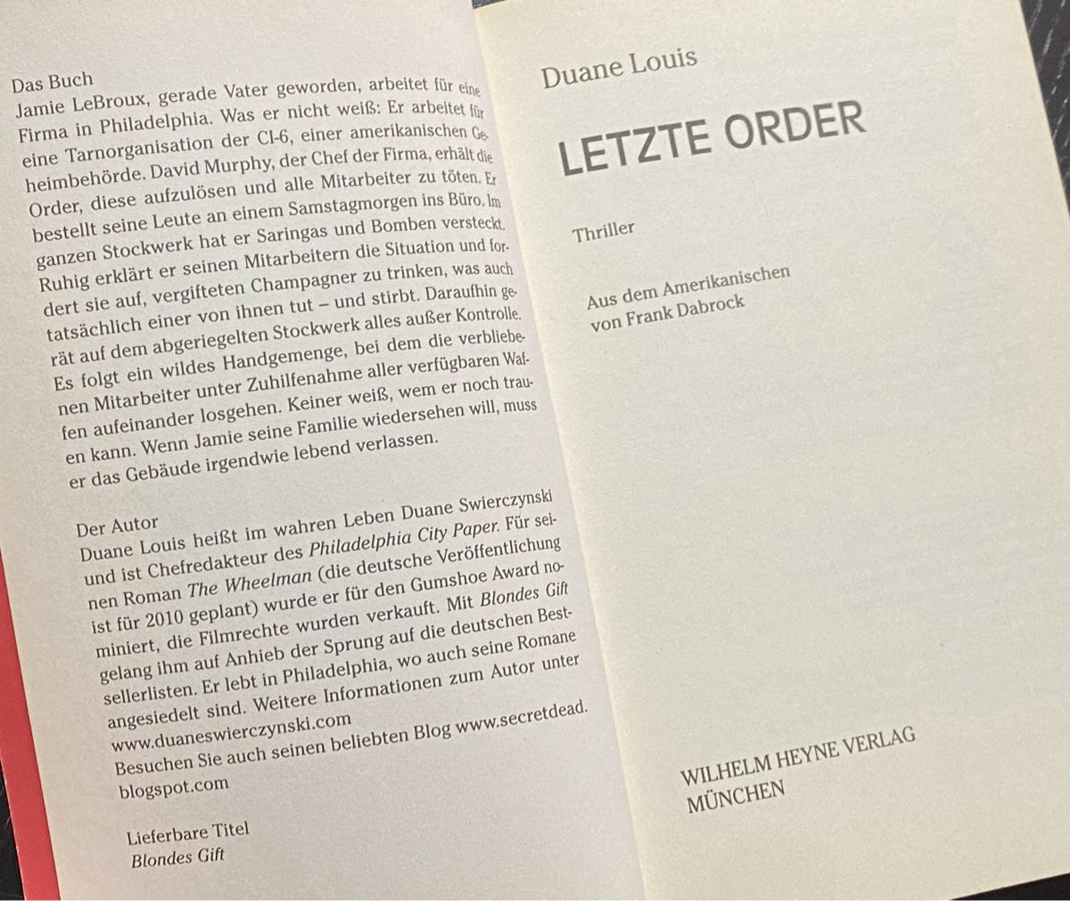 Libri: Thriller "Letzte Order" von Duane Louis – Usato da Zuerich venduto da SonderArt-Wertgut 1