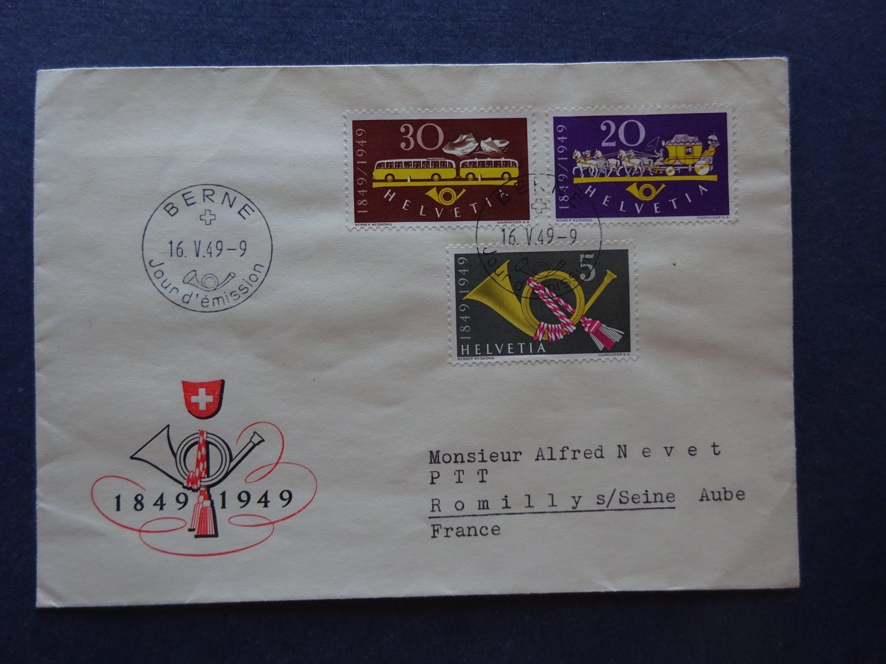 Tutti i francobolli: 1949 Z-Nr.291-293 FDC ET BERNE – Usato da Appenzell-Steinegg venduto da adi1975 1