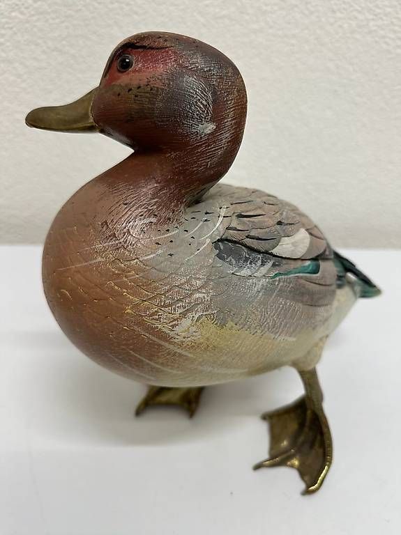 Statuette: Vintage Elli Malevolti Designer Holzente mit Messingdetails – Usato da Obernau venduto da Arche_Noah_Brocki 1