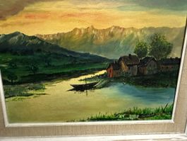 Tableau Huile Scène de Lac, Signé 1967 🎨